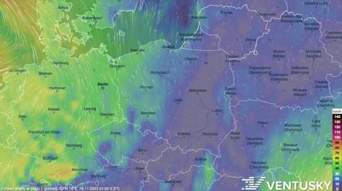 Prognozowane porywy wiatru na kolejne dni