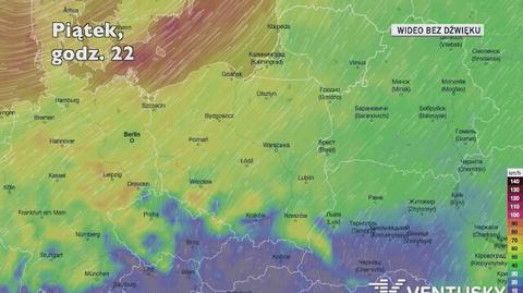 Prognozowane porywy wiatru w kolejnych dniach (Ventusky.com)