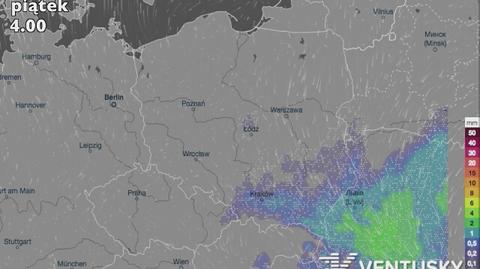 Opady atmosferyczne w Polsce (źródło: Ventusky)