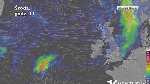 Prognozowane opady deszczu podczas burzy tropikalnej Gabrielle (Ventusky.com) | wideo bez dźwięku