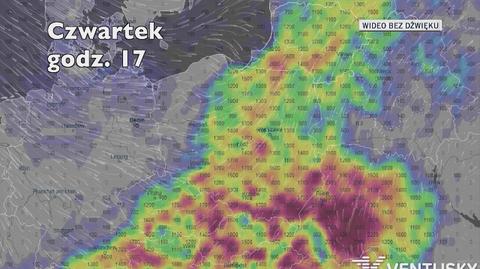 Potencjalne miejsce wystąpienia burz (Ventusky.com)