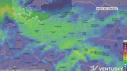 Prognozowane porywy wiatru w dniach 31.03-04.04