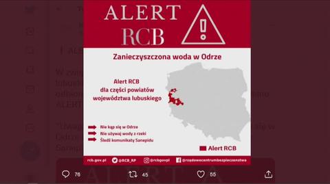 Alert RCB w związku z zanieczyszczeniem Odry