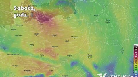 Prędkość porywów wiatru w kolejnych pięciu dniach (ventusky.com | wideo bez dźwięku)