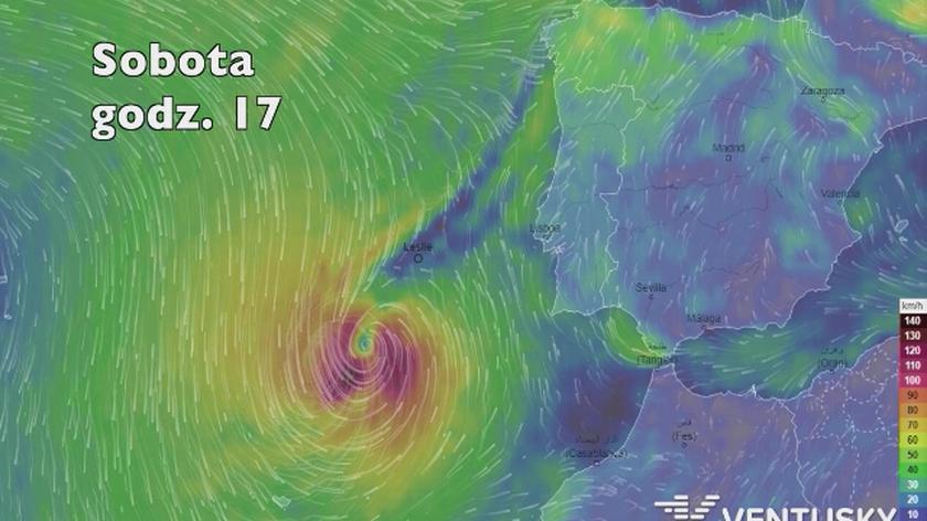 Prognozowana prędkość porywów wiatru huraganu Leslie (ventusky.com | wideo bez dźwięku)
