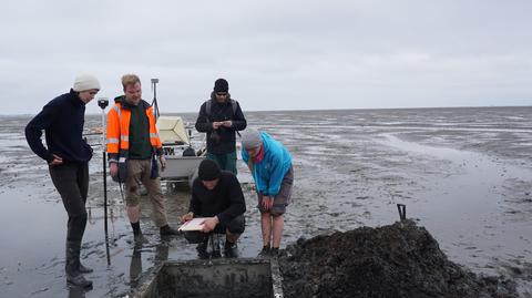 Wyspa Hallig Südfall, niedaleko której zatopione są ruiny kościoła