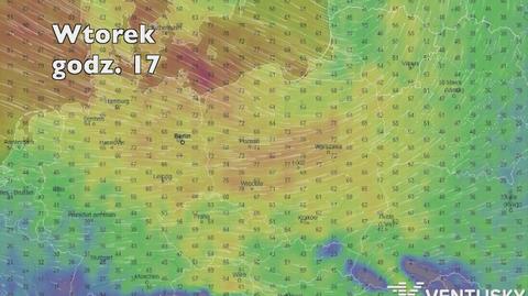 Prognozowane porywy wiatru w najbliższych dniach (Ventusky.com) | wideo bez dźwięku