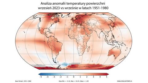 Anomalie temperatury powietrza na Ziemi od początku 1960 roku do września 2023