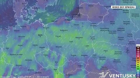 Prognozowane porywy wiatru w dniach 22-26.11