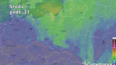 Prędkość wiatru w porywach w najbliższych dniach (ventusky.com | wideo bez dźwięku)