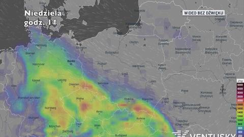 Potencjalny rozwój burz w ciągu piątku i weekendu (Ventusky.com)