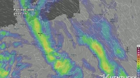 Rozkład i wysokość opadów w najbliższych dniach (ventusky.com)