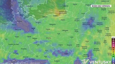 Prognozowane porywy wiatru w dniach 1-4.11