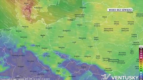 Prognozowane porywy wiatru w ciągu kolejnych pięciu dni