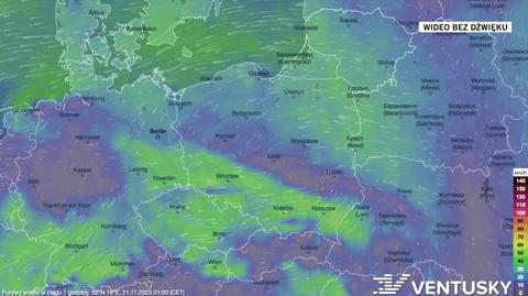 Prognozowane podmuchy wiatru w dniach 21-25.11