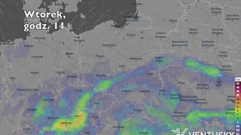 Opady deszczu w ciagu kolejnych dni (Ventusky.com | wideo bez dźwięku)