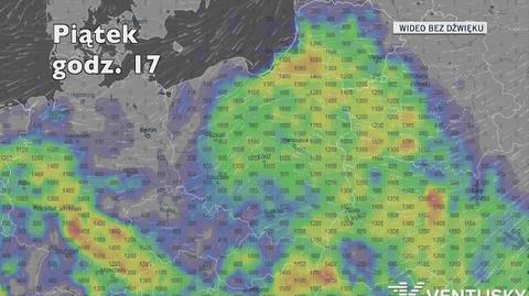Potencjalne miejsce wystąpienia burz (Ventusky.com) | wideo bez dźwięku