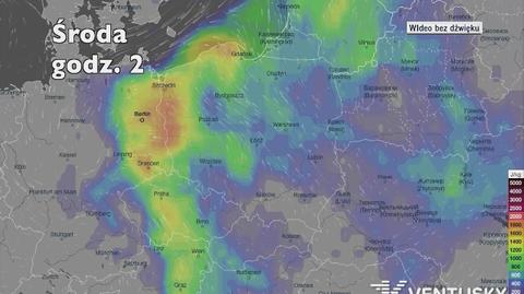 Potencjalny rozwój burz w ciągu najbliższych dni (Ventusky.com)