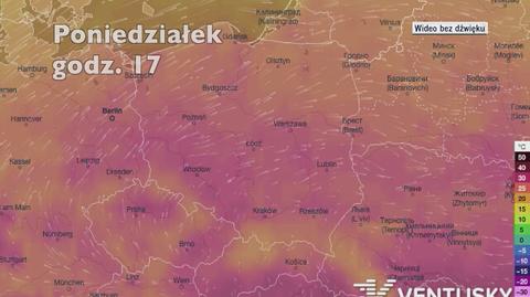 Temperatura w ciągu kolejnych pięciu dni (Ventusky.com | wideo bez dźwięku)