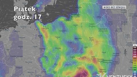 Potencjalny rozwój burz w ciągu najbliższych dni (Ventusky.com)