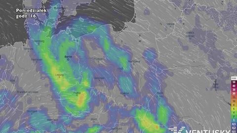Rozkład i wysokość opadów w najbliższych dniach (ventusky.com)