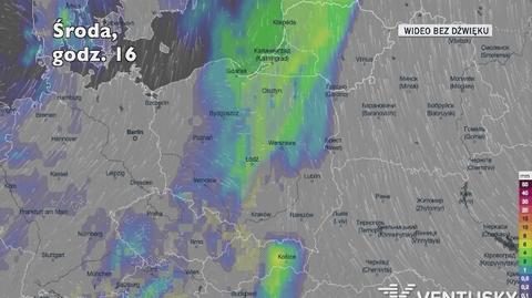 Prognozowane opady deszczu w kolejnych dniach (Ventusky.com)