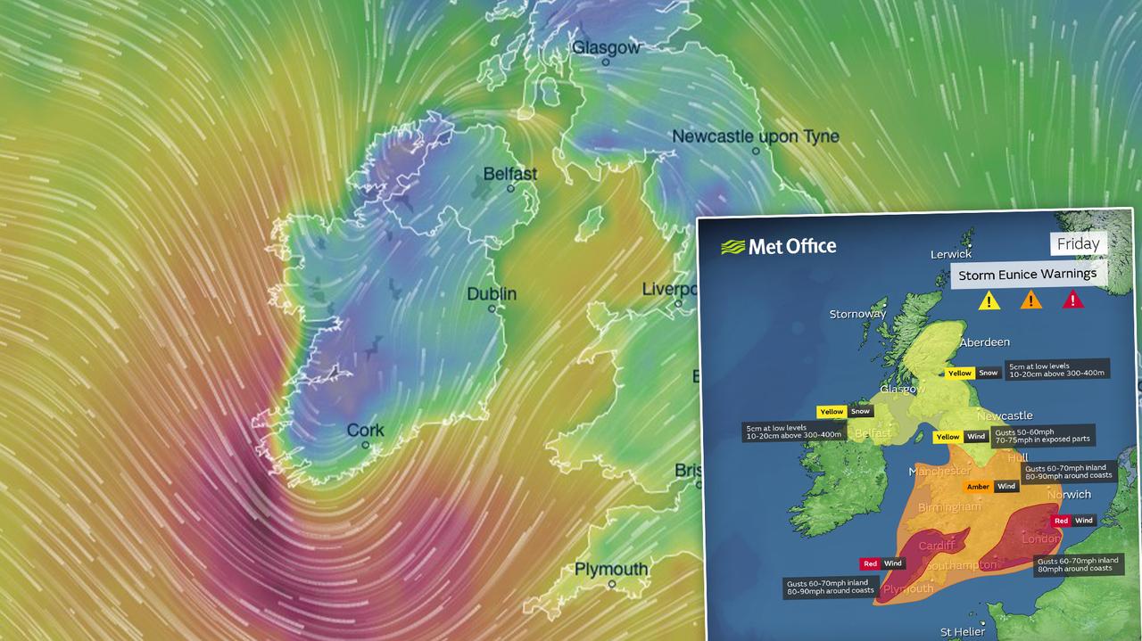 Inghilterra.  Irlanda.  L’uragano Eunice colpisce le isole britanniche.  Trasporta venti distruttivi