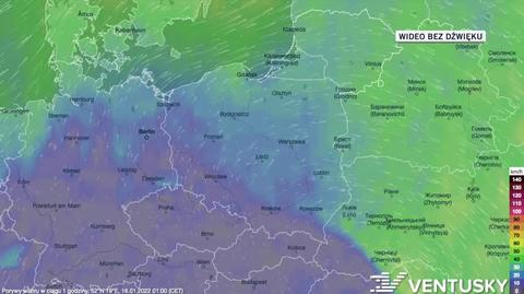 Prognozowane porywy wiatru w dniach 16-20.01