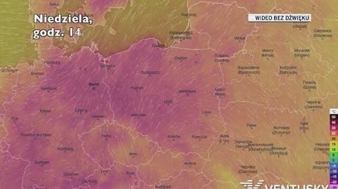 Temperatura w ciągu najbliższych pięciu dni (Ventusky.com) | wideo bez dźwięku