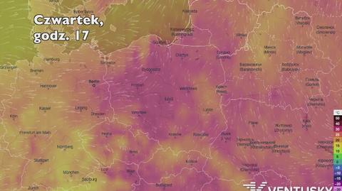 Temperatura w ciągu w kolejnych pięciu dni (Ventusky.com) (wideo bez dźwięku)