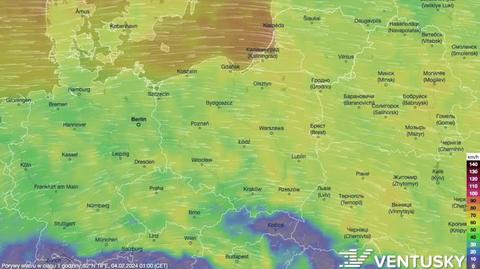 Prognozowane porywy wiatru w kolejnych dniach