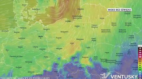 Prognozowane porywy wiatru w dniach 25.02-01.03