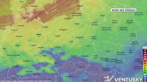 Prognozowane porywy wiatru w dniach 30.01-03.02