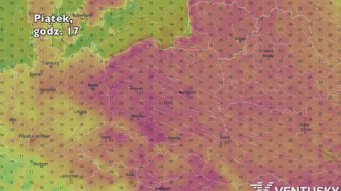 Temperatura w ciągu najbliższych pięciu dni (Ventusky.com)