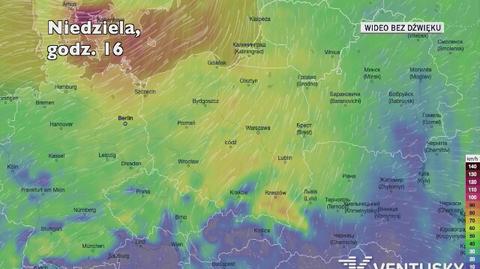 Prognozowane porywy wiatru w kolejnych dniach (Ventusky.com)