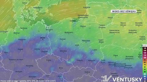 Prognozowane porywy wiatru w ciągu kolejnych dni