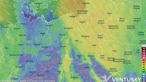 Prognozowane porywy wiatru w ciągu kolejnych dni