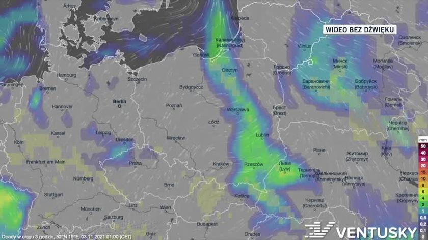 Prognozowane opady w dniach 3-7.11