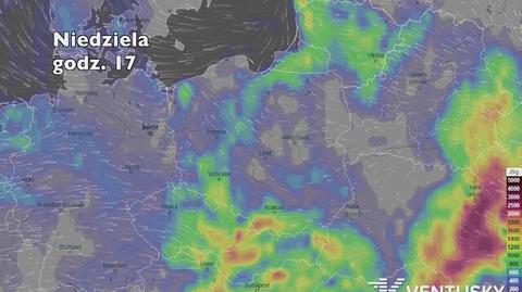 Potencjalne burze w najbliższych dniach (ventusky.com | wideo bez dźwięku)