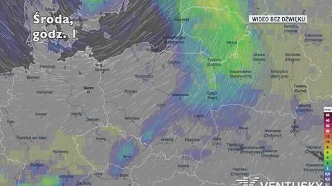 Prognozowane opady deszczu w najbliższych dniach (Ventusky.com)