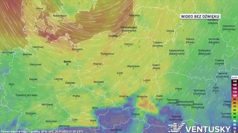 Prognozowane porywy wiatru w dniach 20-24.01