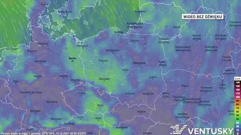 Prognozowane porywy wiatru w ciągu kolejnych dni