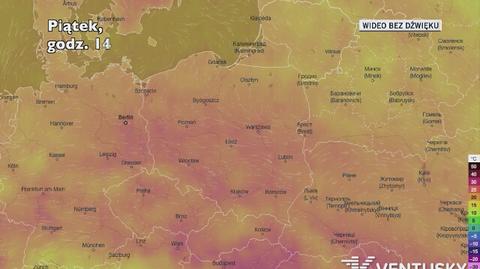 Temperatura w ciągu najbliższych pięciu dni (Ventusky.com) | wideo bez dźwięku