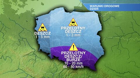 Warunki drogowe w poniedziałek