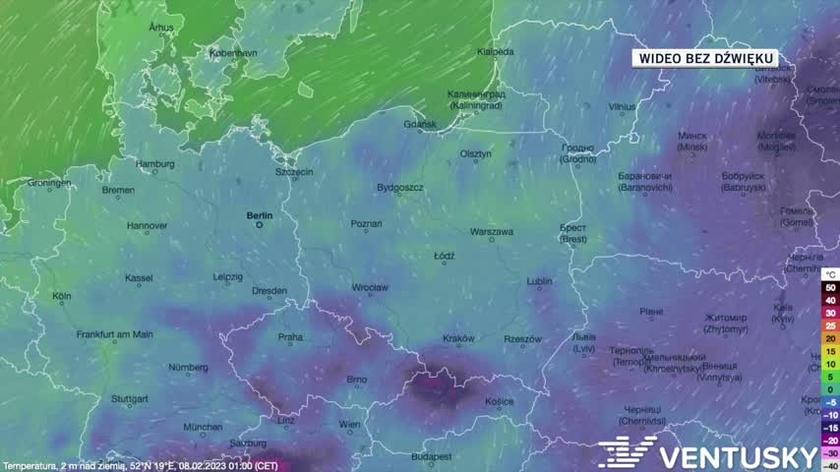 Prognozowana temperatura w dniach 8-12.02