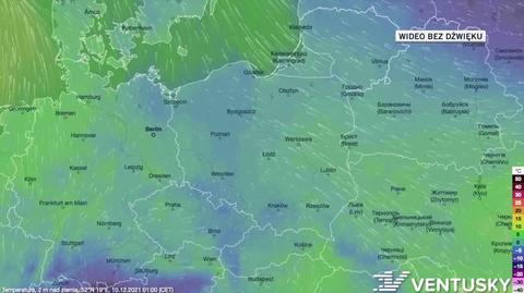 Prognozowana temperatura w dniach 10-14.12