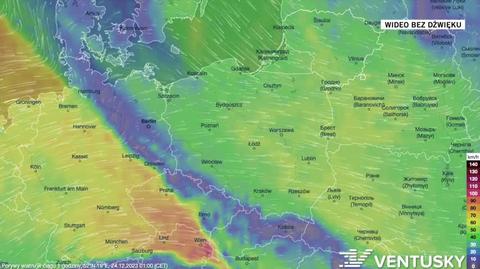 Prognozowane porywy wiatru w okresie 24-28.12