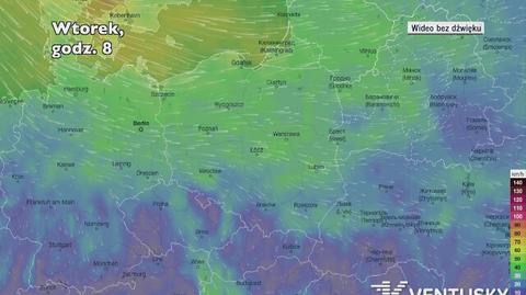 Prognozowane porywy wiatru w najbliższych dniach (Ventusky.com)