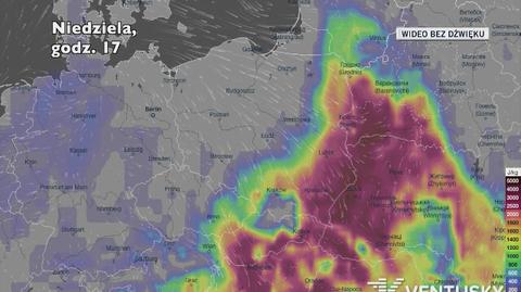 Potencjalny rozwój burz w ciągu najbliższej doby (Ventusky.com) | wideo bez dźwięku