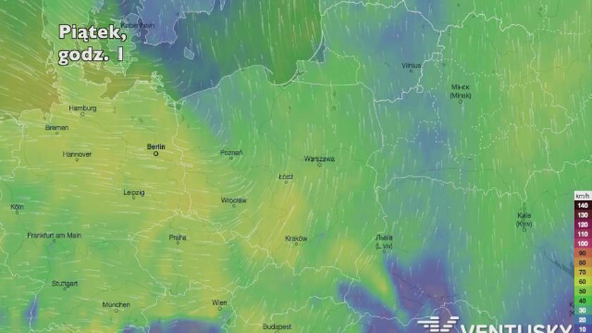Porywy wiatru w najbliższych dniach (Ventusky.com) | wideo bez dźwięku